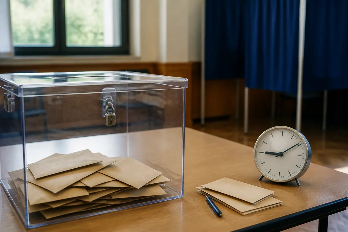 Urne transparente et enveloppes dans un bureau de vote
